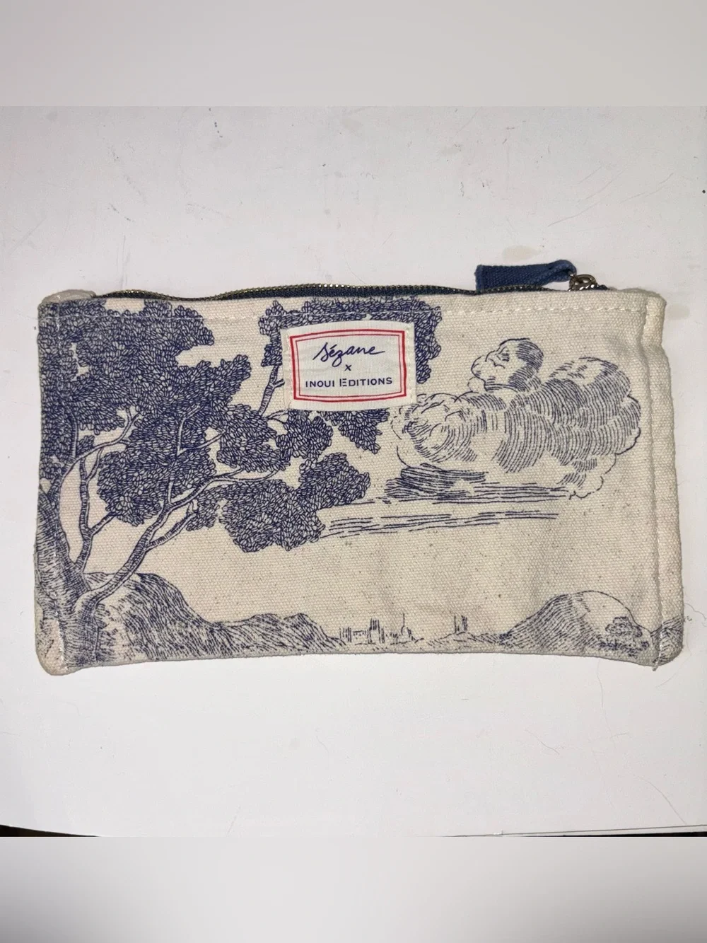 Sezane x Inoui Editions Heart Toile De Jouy Flat Zip Pouch Cotton Canvas